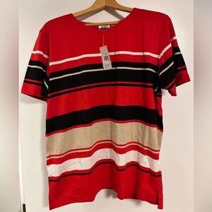 Vintage Jason Maxwell Red and Black Striped Short Sleeve Tee, NWT.